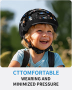 Toddler Bike Helmet 1-3 Years Old- with 12 Vents & Dual Liner (0.16+0.28) - Adjustable Dial Fit (45-51cm) (XS,Space)
