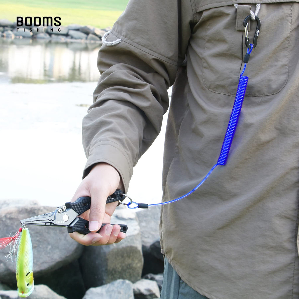 Booms Fishing T01 Coiled Lanyards 3 Packs 79 Blue, Retractable Lanyard Saltwater, Safety Gear Tether For Tools, Rods, Pliers And