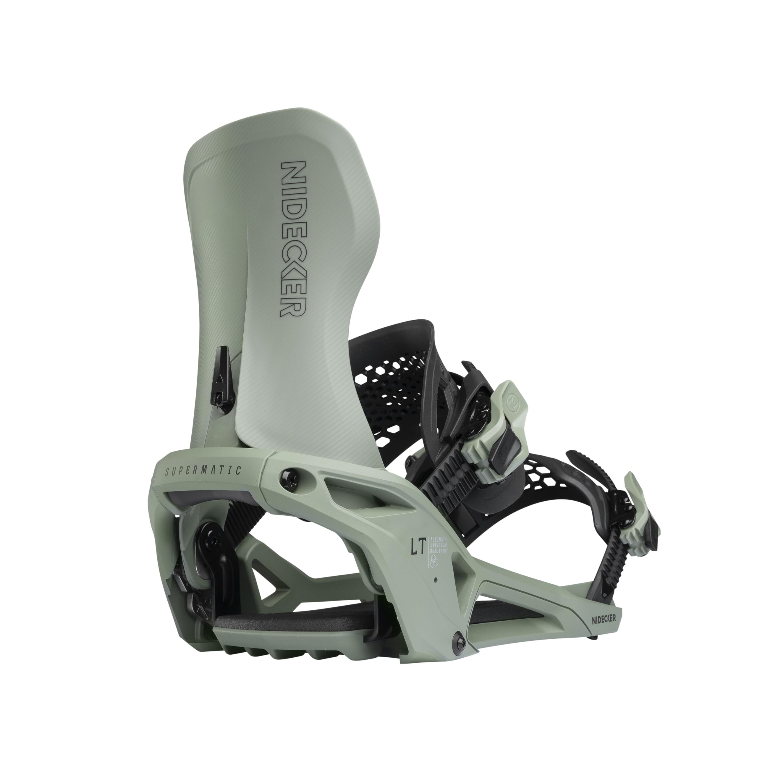 Nidecker LT Supermatic Snowboard Bindings - Automatic Dual-Entry Binding with Heel Pedal & Universal Fit - L - Olive