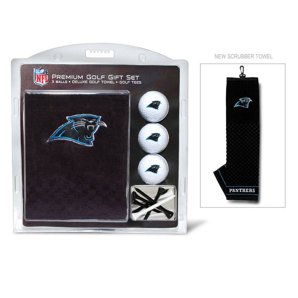 Team Golf Nfl Carolina Panthers Gift Set: Embroidered Golf Towel, 3 Golf Balls, And 14 Golf Tees 2-3/4'' Regulation, Tri-Fold To