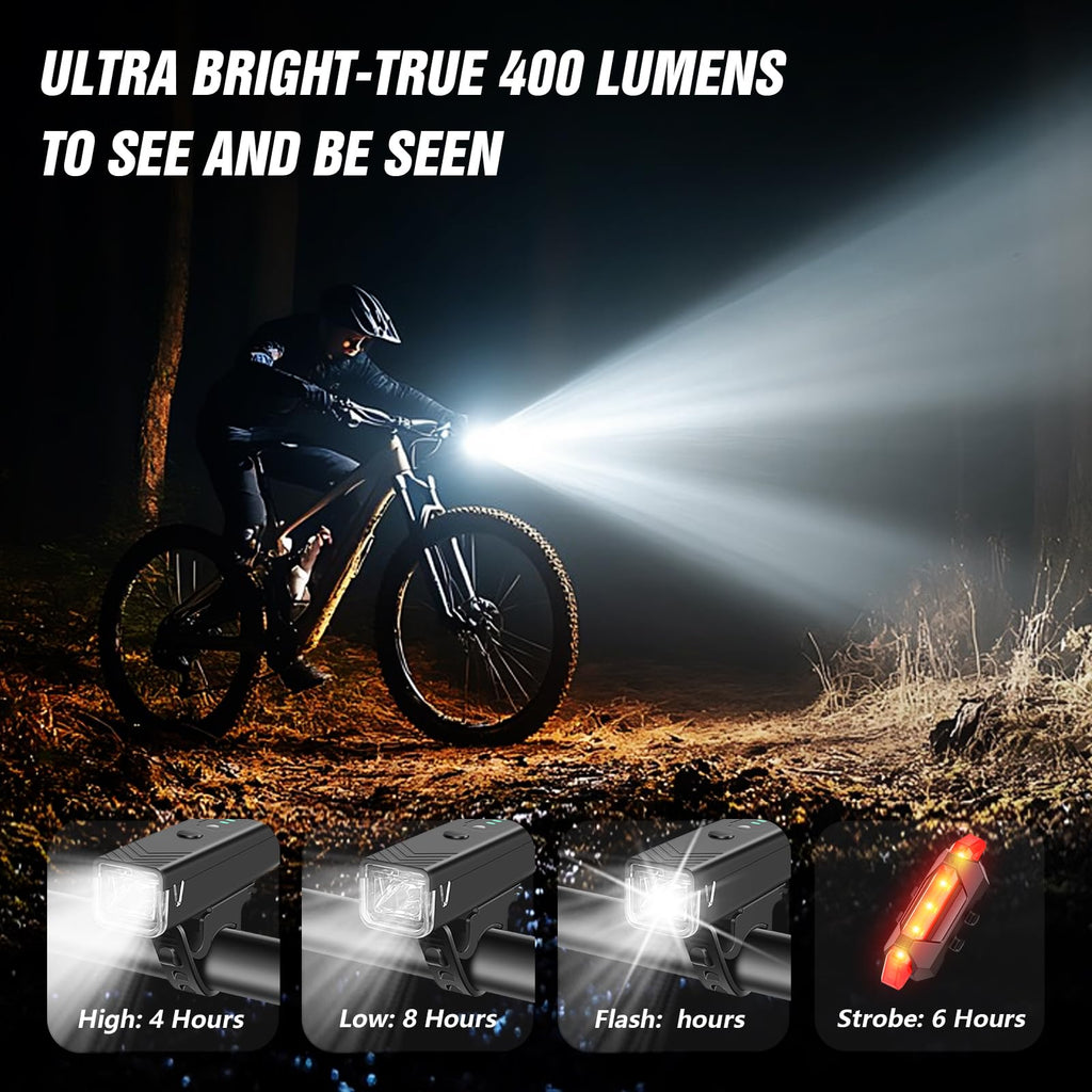 Wgge Ultra Bright Usb Rechargeable Bike Light Set,Powerful Bicycle Front Headlight And Back Taillight,Easy To Install For Night