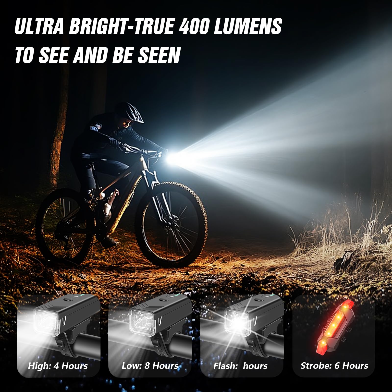 Wgge Ultra Bright Usb Rechargeable Bike Light Set,Powerful Bicycle Front Headlight And Back Taillight,Easy To Install For Night