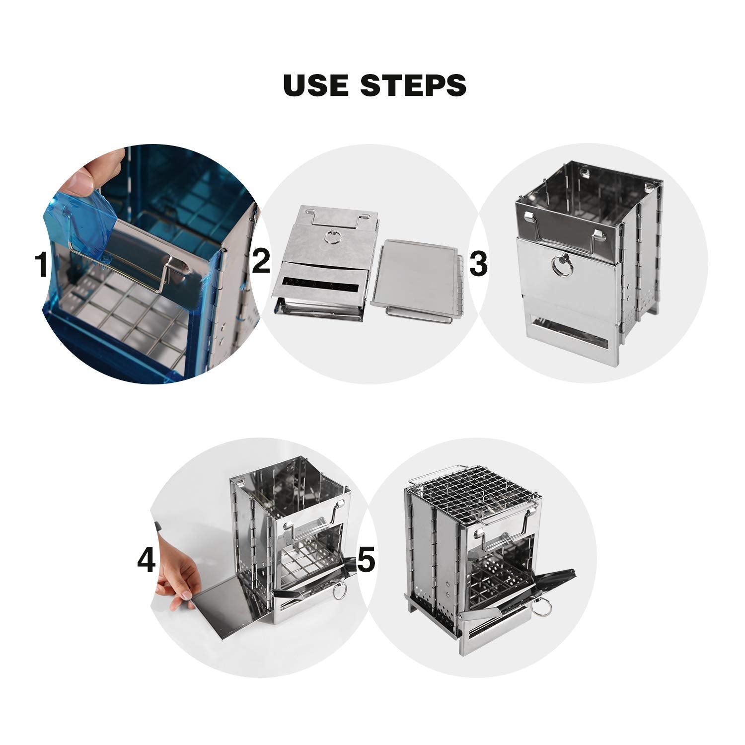 Redcamp Wood Burning Camp Stove Folding Stainless Steel 304# Grill, Small Portable Backpacking Stove For Hiking Camping Picnic B