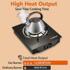 Besnerg Propane Stove 1 Burner Gas Stove, 14500 Btu High-Efficiency Auto Ignition Tempered Glass Lpg Cooktop With Csa Regulator