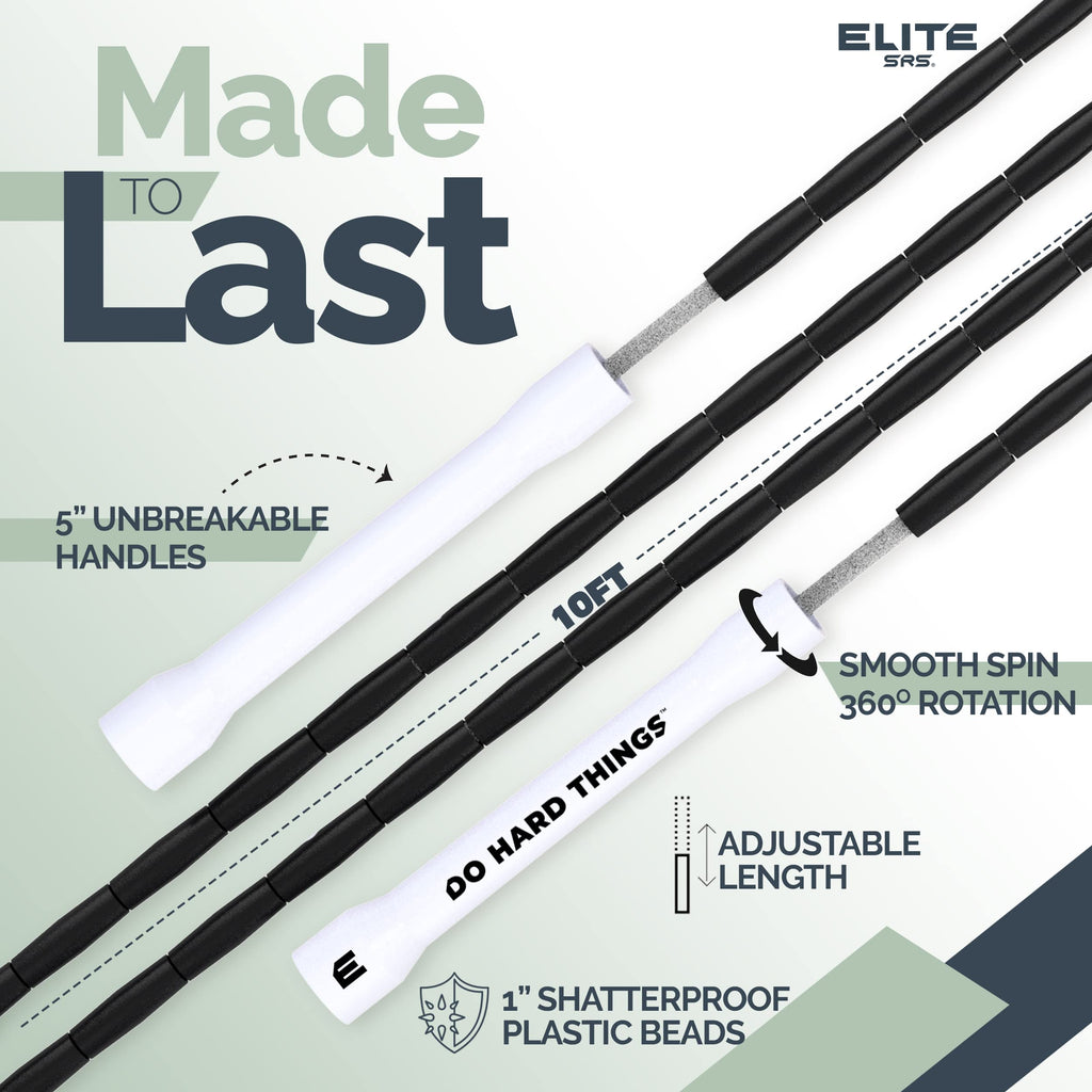 Elite Srs Do Hard Things Beaded Jump Rope - Adjustable Bead Jump Ropes For Fitness - Unbreakable Handles And Shatterproof Beads