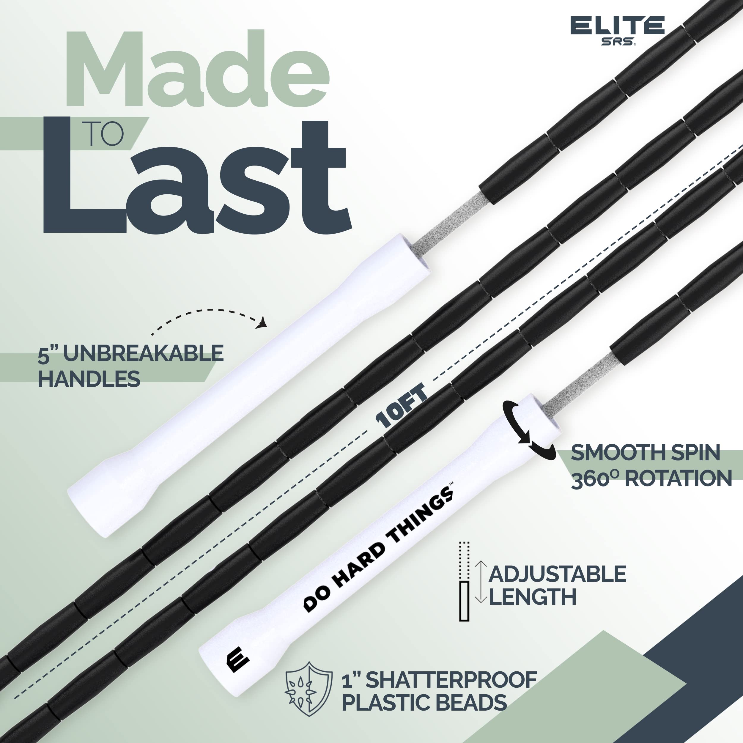 Elite Srs Do Hard Things Beaded Jump Rope - Adjustable Bead Jump Ropes For Fitness - Unbreakable Handles And Shatterproof Beads