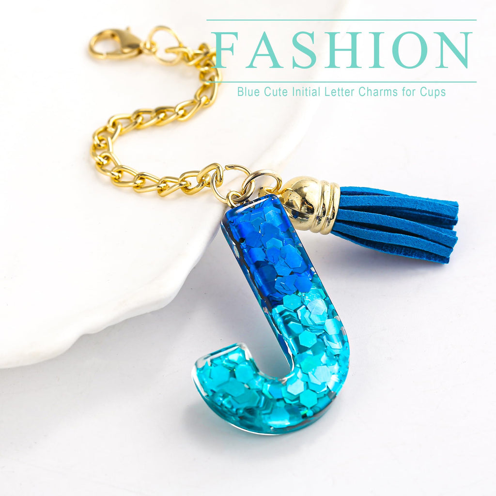 Letter Charm Accessories for Stanley Cup 1 PCS Cute Initial Keychain Handle Charm for Stanley Tumbler for Women Blue Letter J