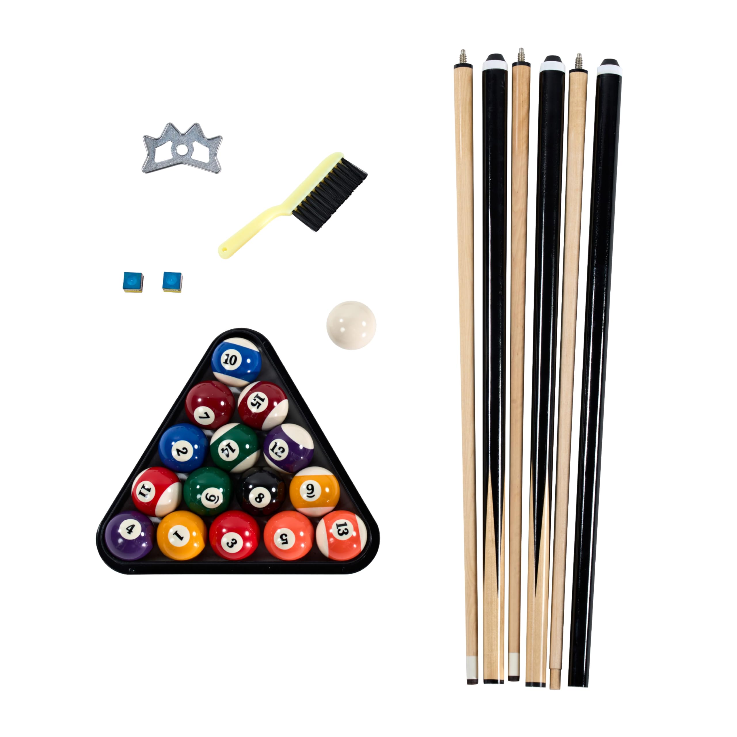Barrington Billiards 24-Piece Pool Table Kit with 57 Inch 2-Piece Cue Sticks, 16-Piece 2 1/4 Inch Billiard Ball Set, Triangle Ra