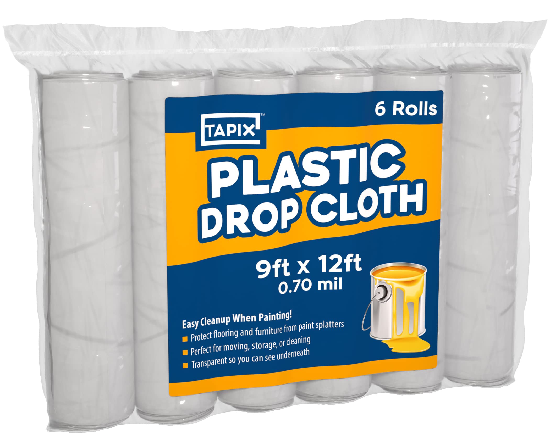Painters Plastic Drop Cloth 6 Pack, 9X12 Feet, Plastic Tarp Dust Cover, Plastic Covers For Furniture, Plastic Drop Cloth For Pai