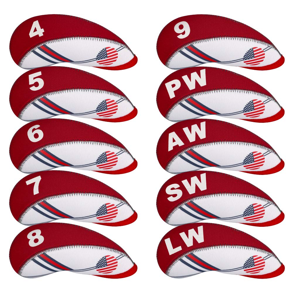 Red And White Us Flag Neoprene Golf Club Head Cover Wedge Iron Protective Headcover For Callaway, Ping, Taylormade, Cobra, Etc.