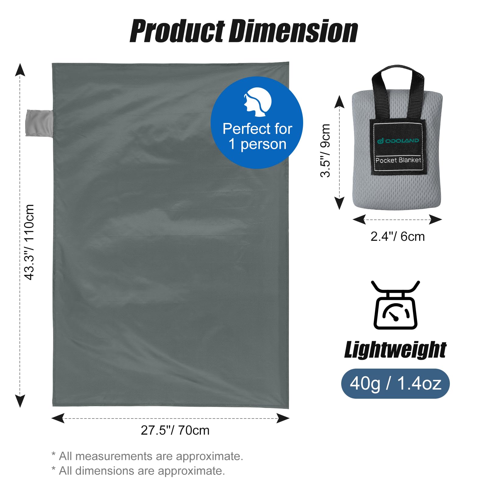 Odoland Beach Blanket Picnic Blanket, 43.3'' X 27.5'' Sandproof Waterproof Outdoor Pocket Blanket With Portable Bag, Foldable Li
