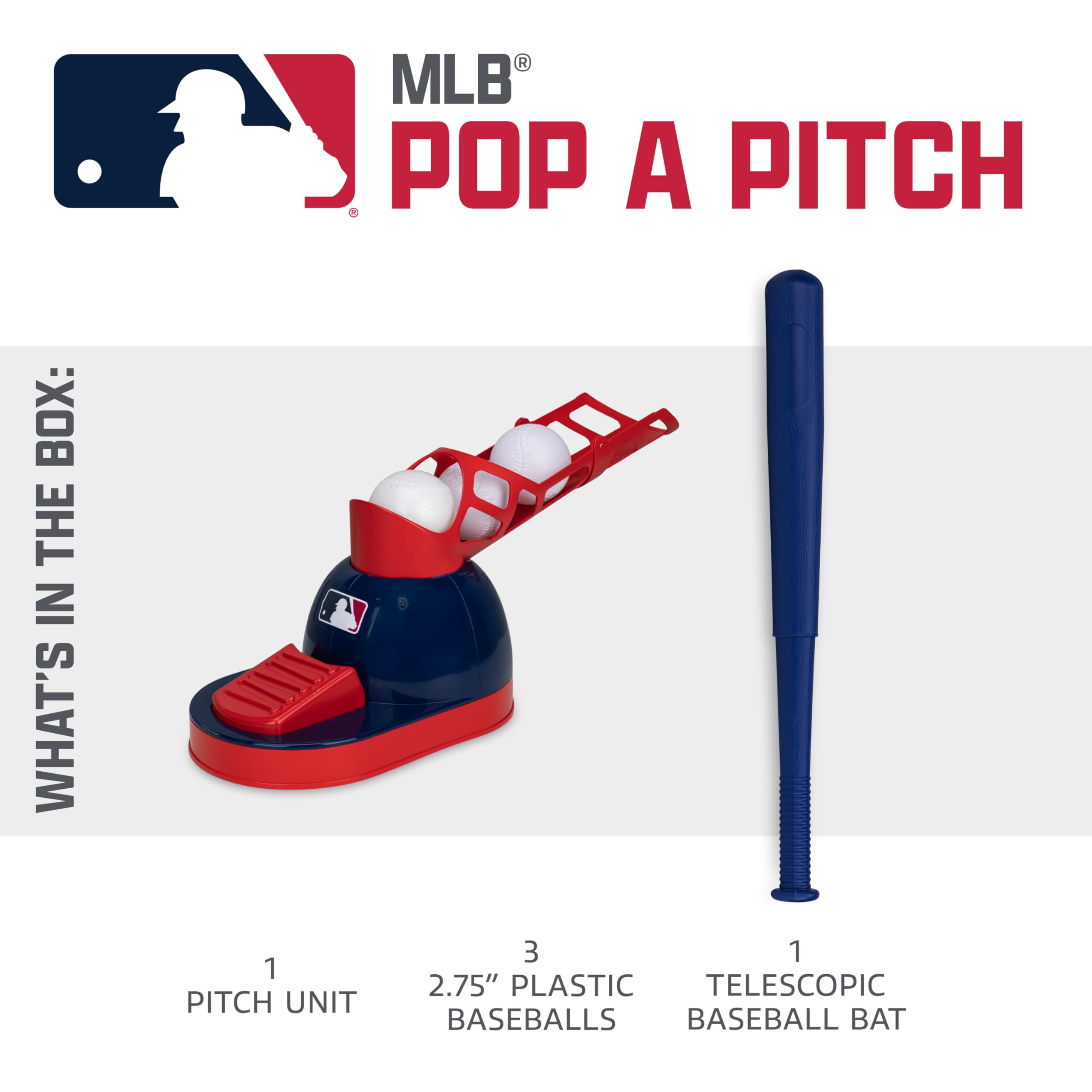 Franklin Sports Kids Baseball Pitching Machine - Pop A Pitch Batting Machine With Youth Bat + 3 Plastic Balls - Boys + Girls Toy