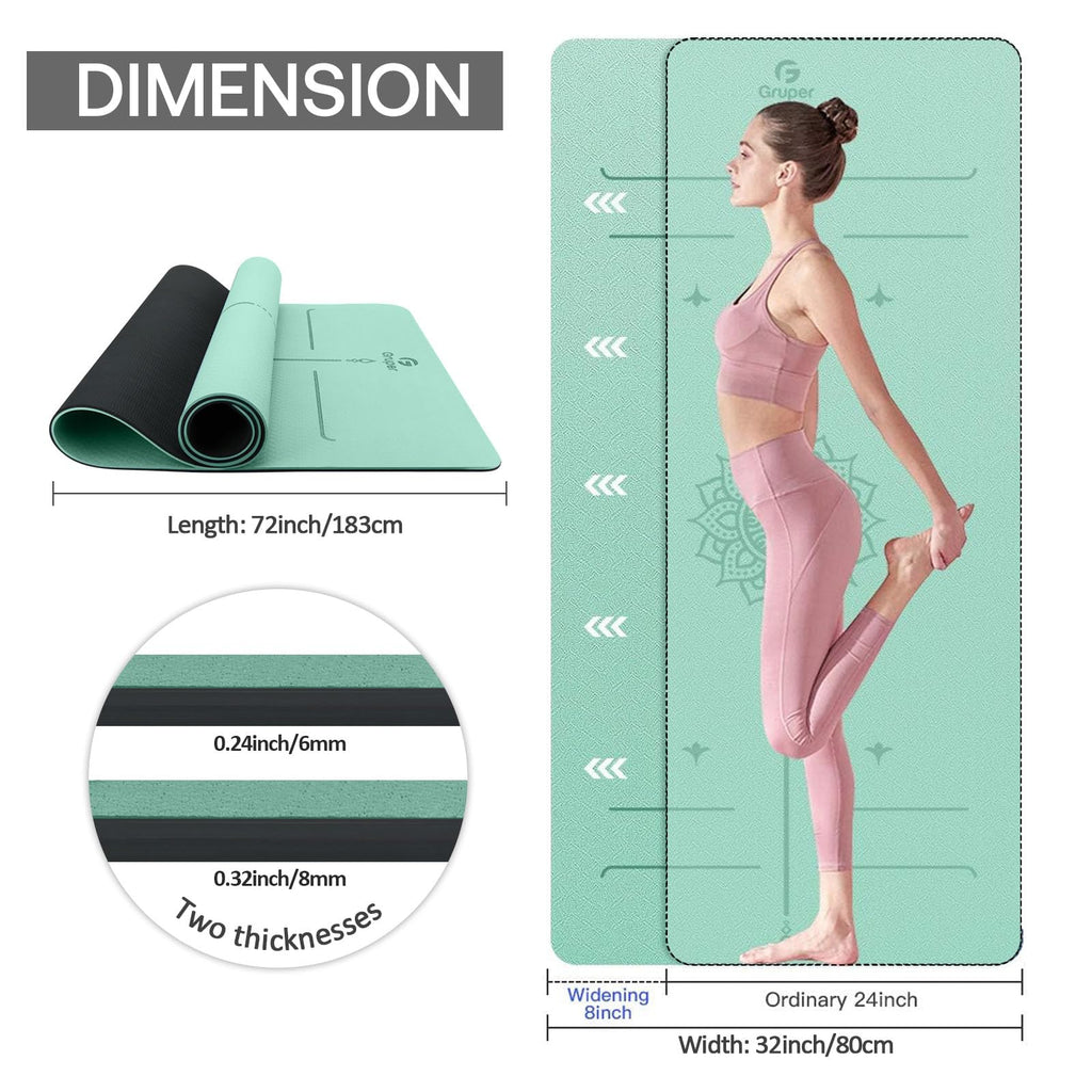 Yoga Mat Non Slip TPE Thick Yoga Mat with Alignment Mark, Large Size 72L x 32W x 0.32Th or 0.24Th, Anti-Tear Exercise & Fitness