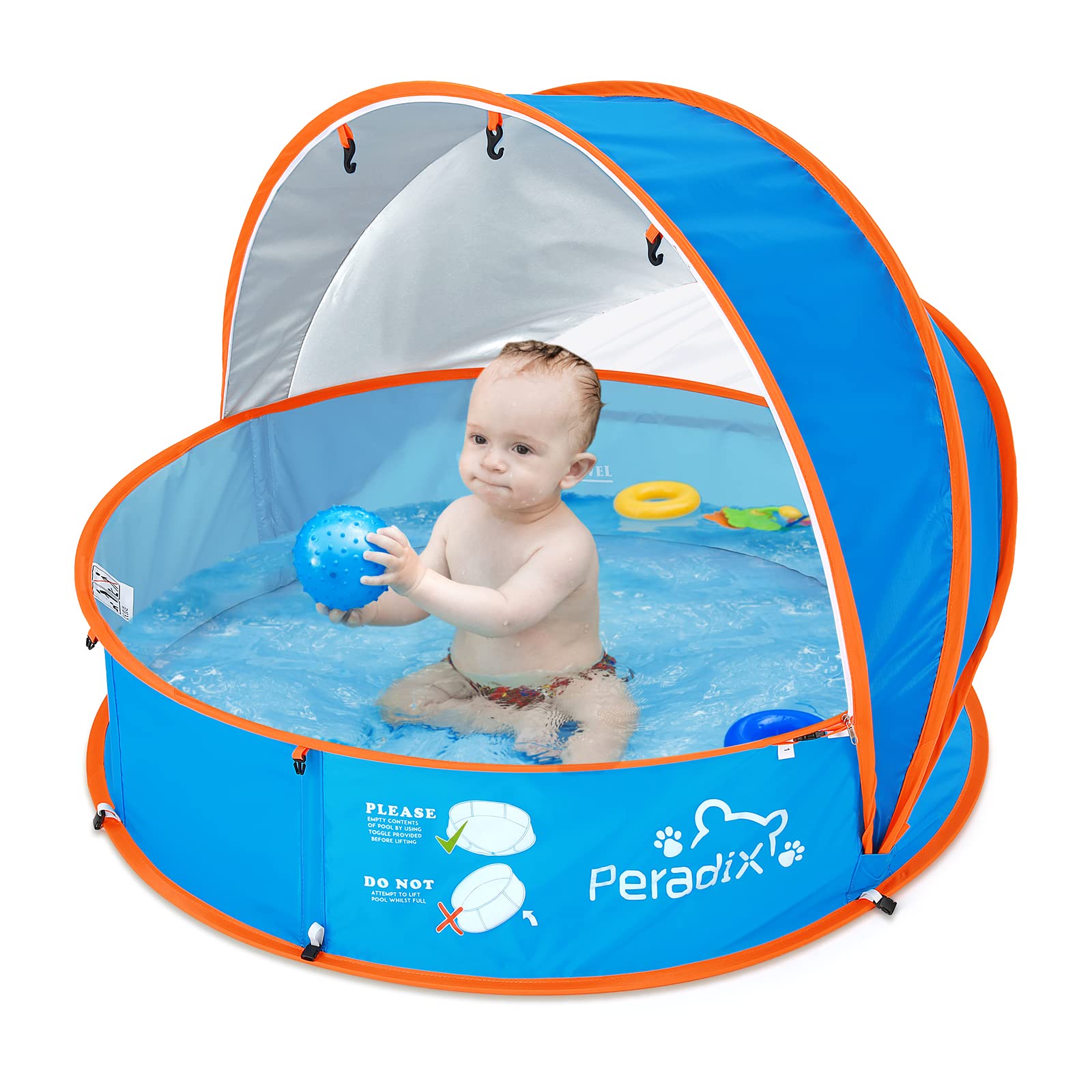 Peradix Baby Beach Tent, Paddling Pool For Kids & Pets Infant Ball Pit Tent, Toddler Wading Pool Uv Sun Shelter Canopy With Mosq