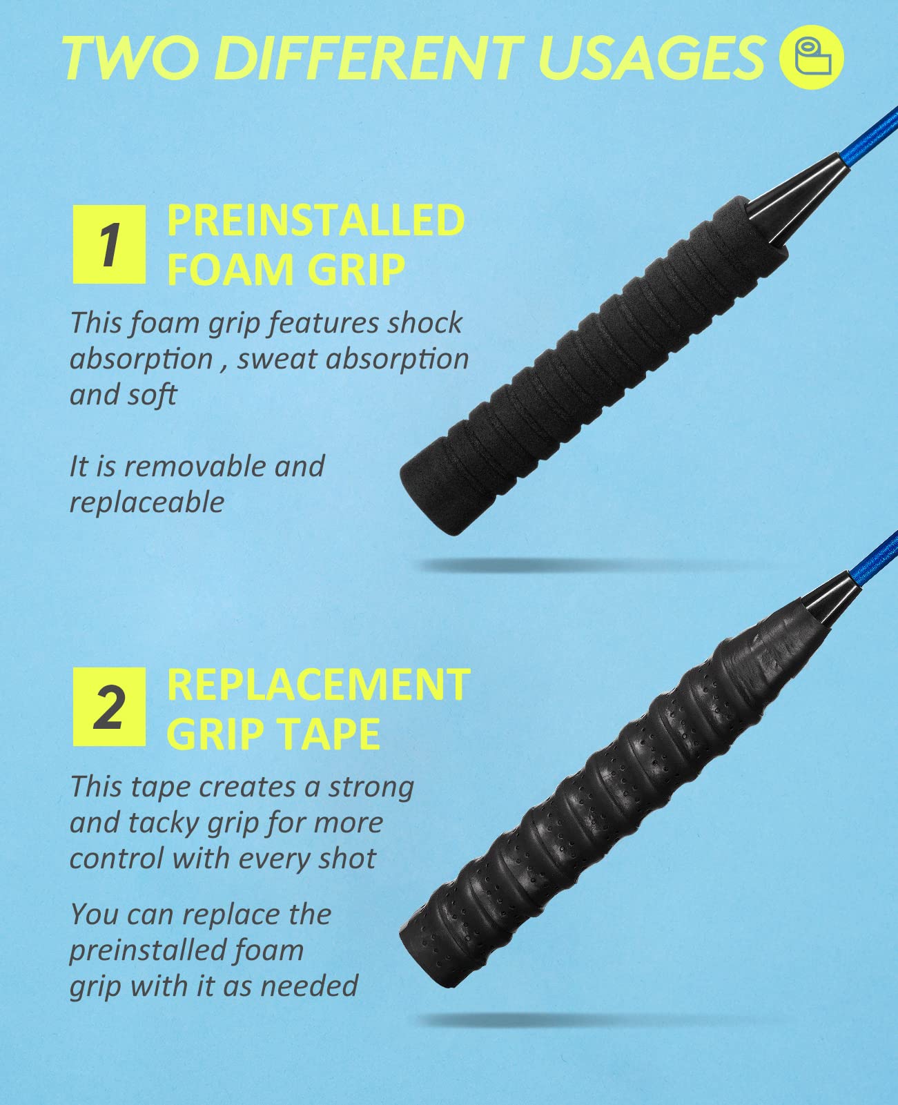 Hiraliy Badminton Rackets Set Of 4 For Outdoor Backyard Games, Including 4 Rackets, 12 Nylon Shuttlecocks, 4 Replacement Grip Ta