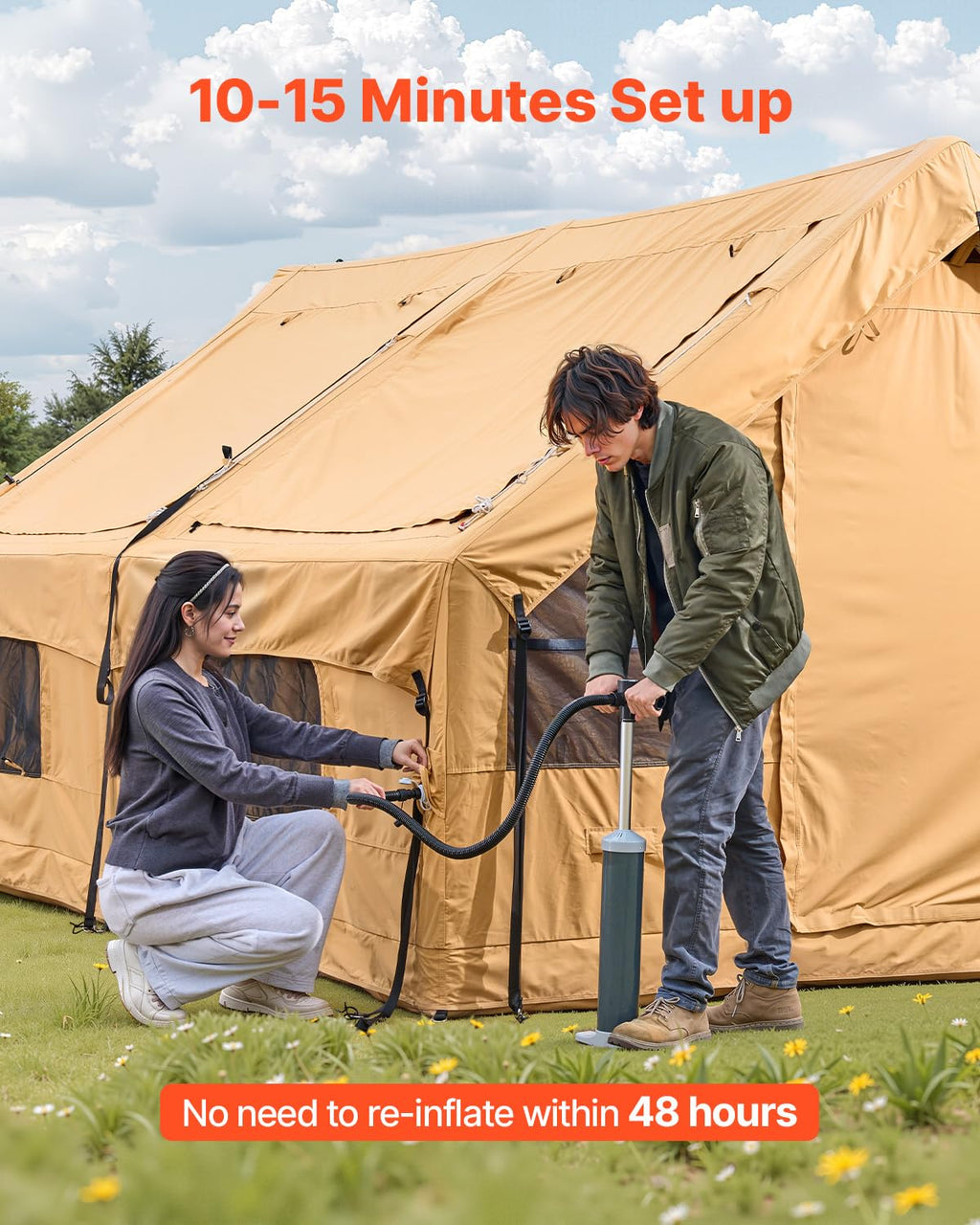 Vevor Inflatable Tents For Camping, 5-8 Person Easy Setup Blow Up Tent With Hand Pump, Luxury Glamping Tent With 2 Skylights, Ca