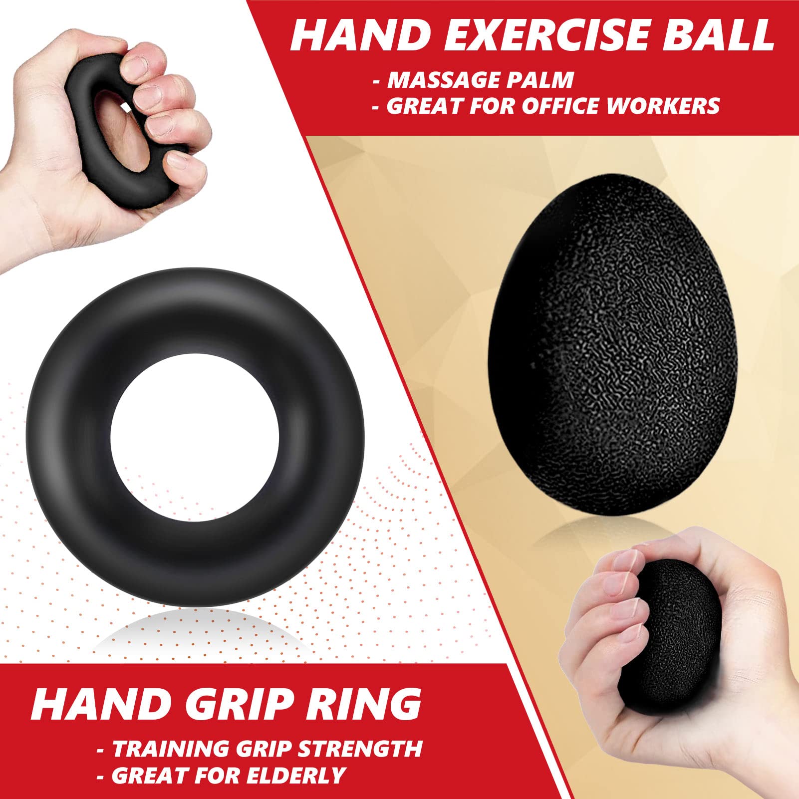 Roygra Grip Strength Trainer, Forearm Workout, Hand & Finger Exerciser - 5 Pack (Black)