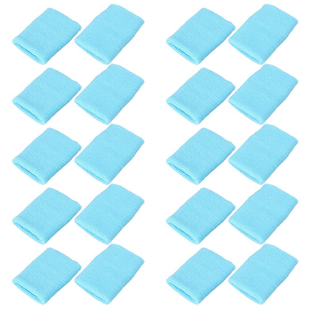 Mallofusa 10 Pack Colorful Sports Basketball Football Absorbent Wristband Party Outdoor Activity (Light Blue)