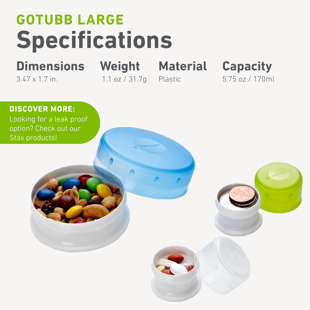 Humangear Gotubb  Hard Container  Easy Open  Food-Safe Material, Clear/Green, Large