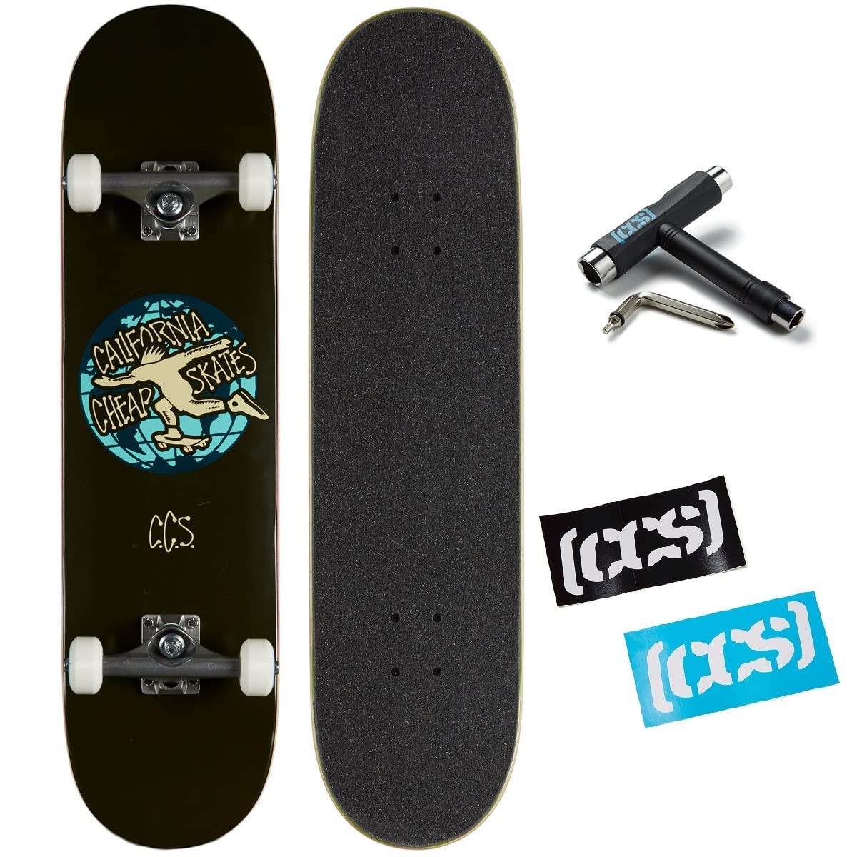 [Ccs] Globe Skateboard Complete Black 8.25'' - Maple Wood - Professional Grade - Fully Assembled With Skate Tool And Stickers - 