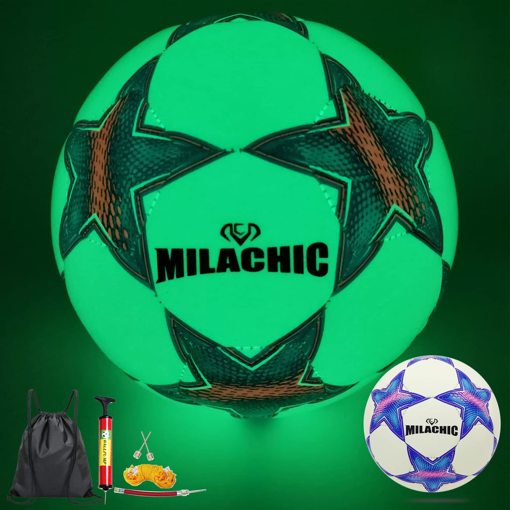 Milachic Soccer Ball, Glow In The Dark Soccer Ball Size 4 Glowing Soccer Gifts For Boys, Girls, Men, Women Indoor-Outdoor Soccer