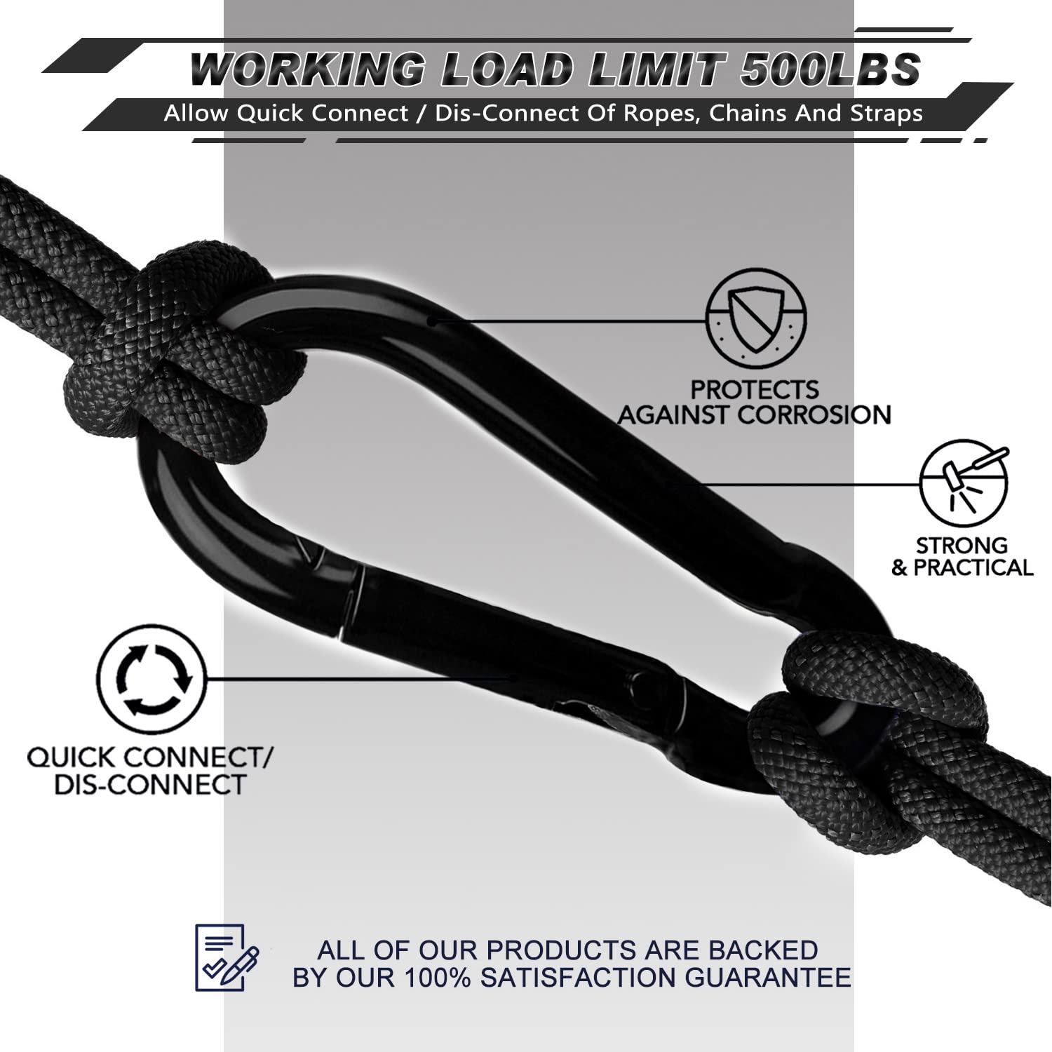 Autmatch Carabiner Clips, 3'' Stainless Steel Spring Snap Hook Caribeener Clips Buckle Pack Grade Heavy Duty Carabiners Quick Li