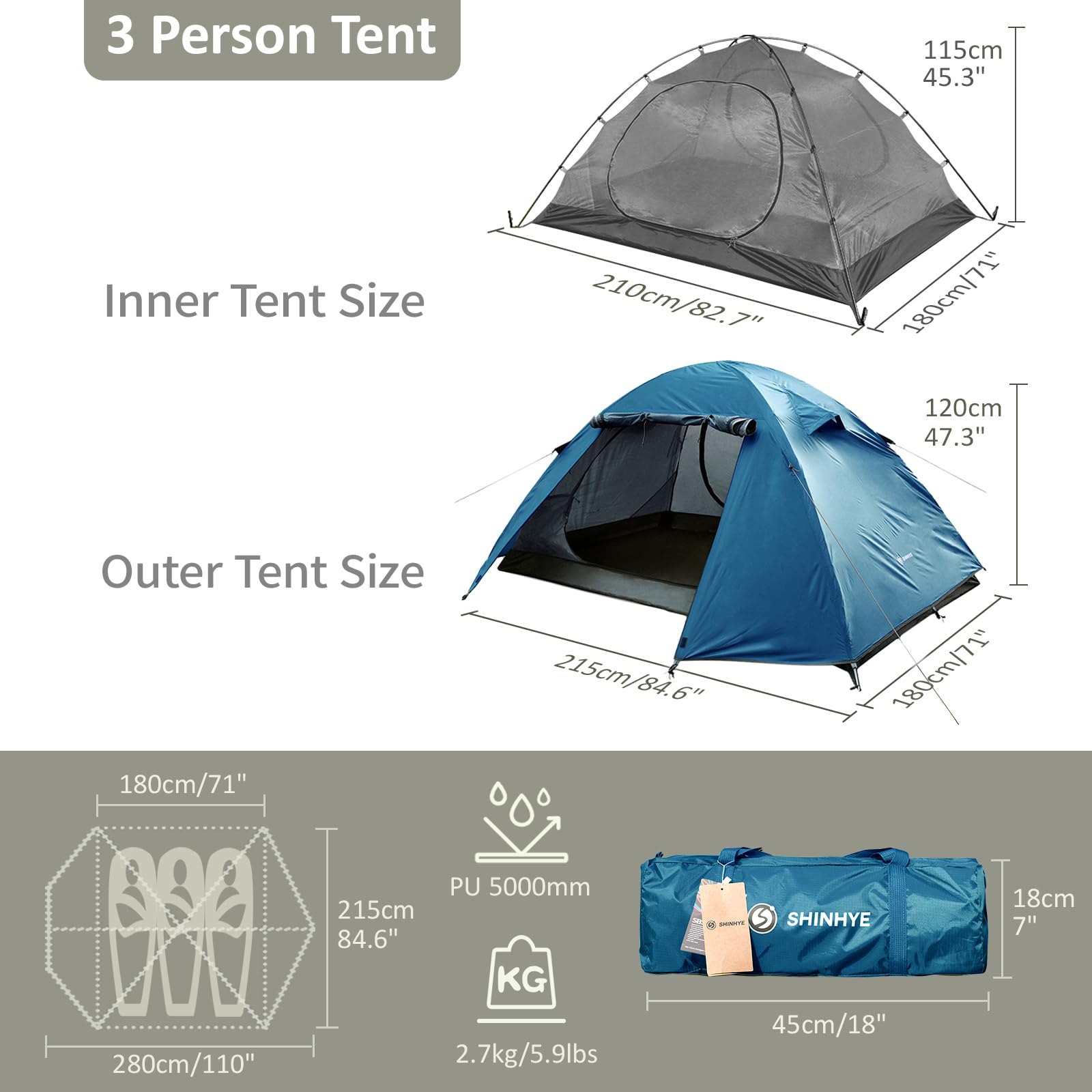 Backpacking Tent For Camping 2/3/4 Person Hiking Ultralight Tent For Waterproof Windproof Outdoor Tents Easy Setup Two Doors Dou