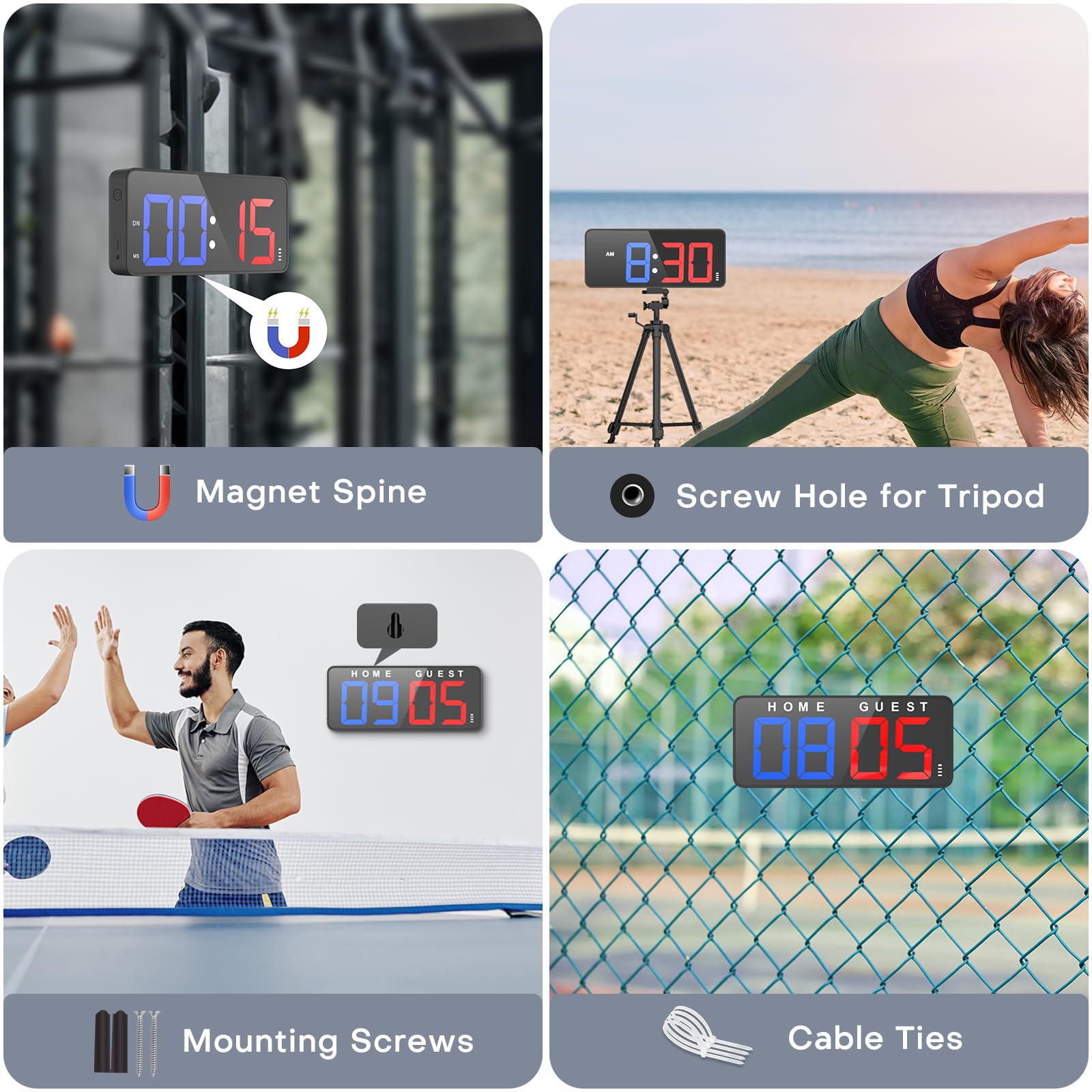 Anjank 11 Large Digital Led Scoreboard Electronic Score Keeper Clock, Countdown/Up, With Powerful Battery, 4 Mounting Options, F