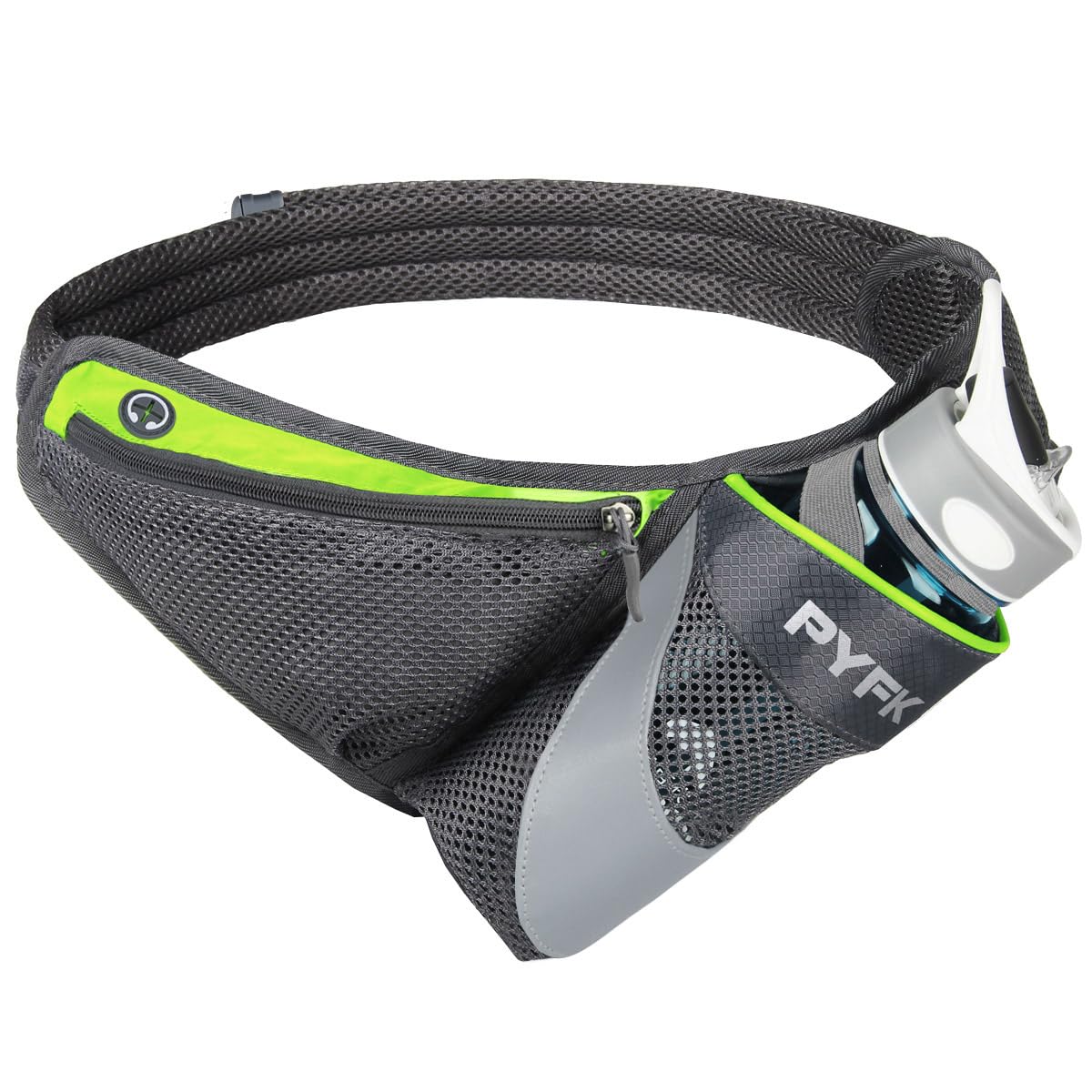 PYFK Running Belt Hydration Waist Pack with Water Bottle Holder for Men Women Waist Pouch Fanny Bag Reflective (Green)