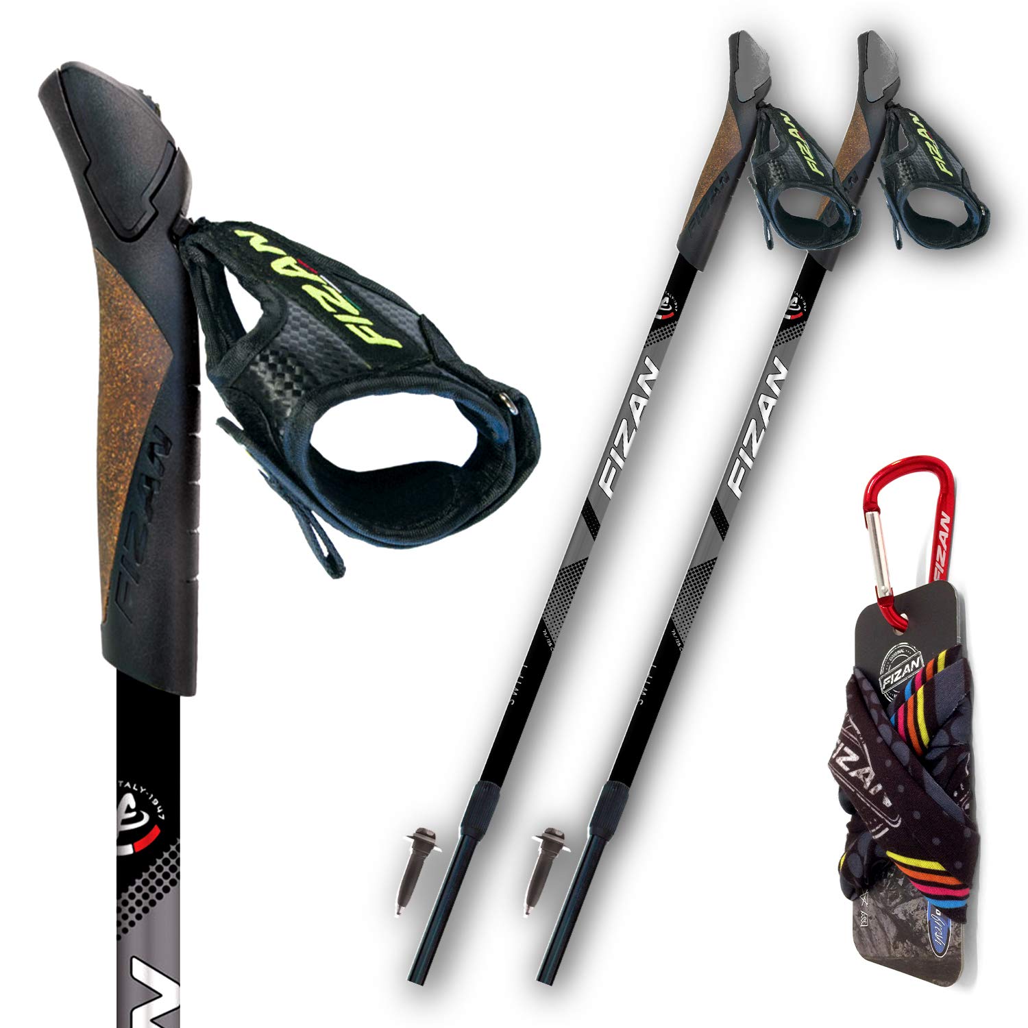 Fizan Speed Model, Swift Nordic Aluminium Walking Poles, Ultralight Adjustable, Fluorescent Anthracite, Adults, Unisex (Black)
