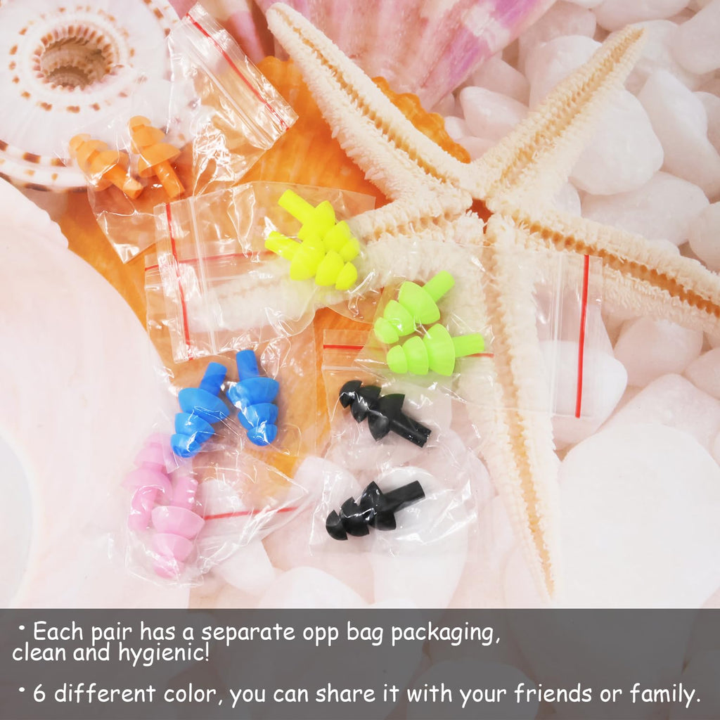 Honbay 6Pairs Reusable Silicone Swimming Earplugs Soft And Flexible Ear Plugs For Swimming, Learning, Hearing Protection, Concer