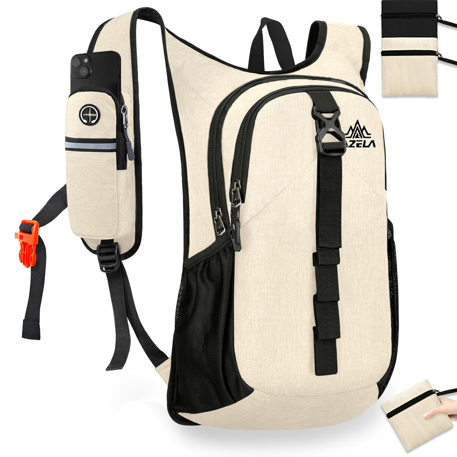VOBUYING 15L Small Hiking Backpack Foldable Ultralight Trekking Camping Outdoors Backpack for Women Men (beige)
