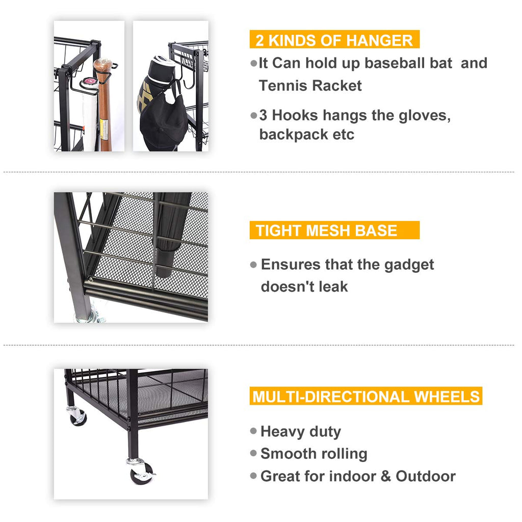 Kinghouse Garage Sports Equipment Organizer, Ball Storage Rack, Ball Storage Garage, Garage Organizer, Rolling Sports Ball Stora