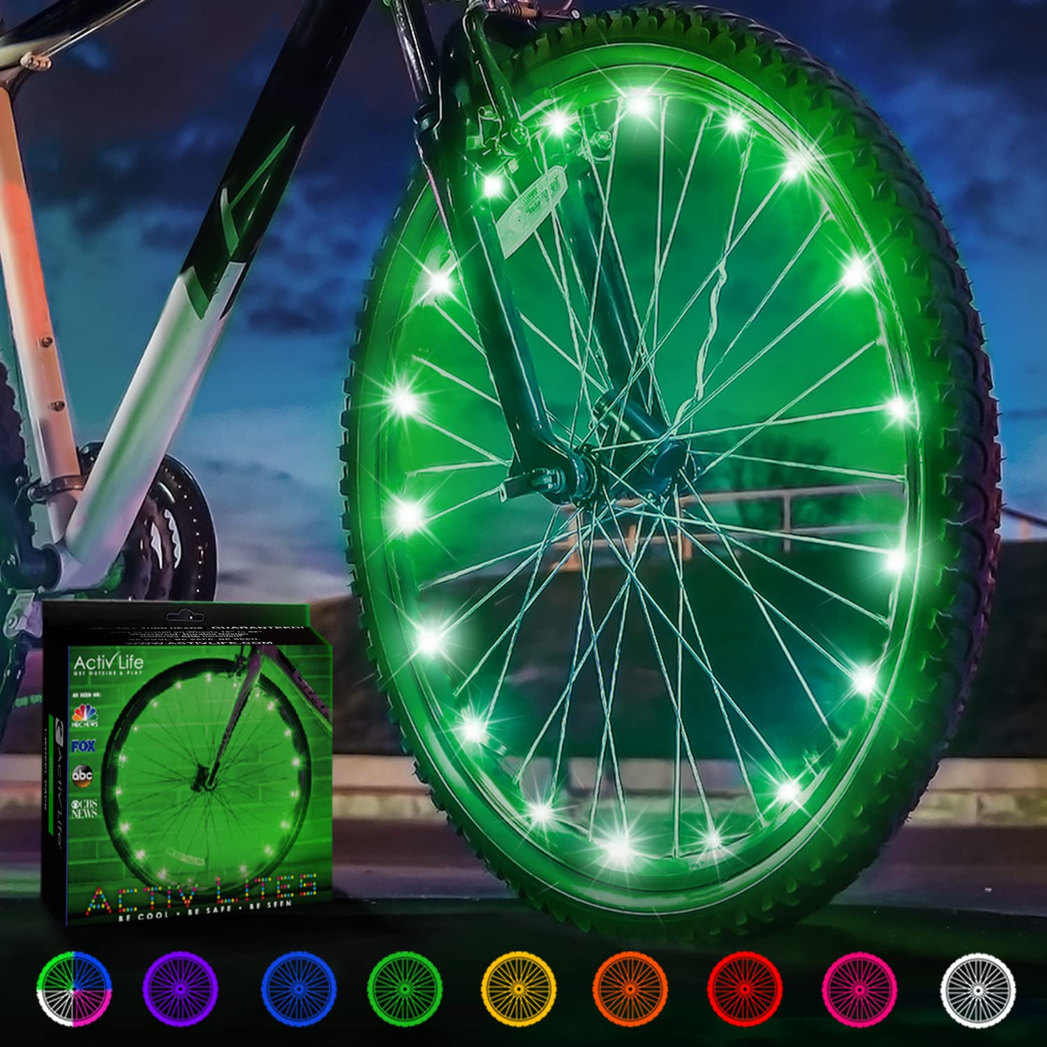 Activ Life Bike Lights, Green, 1-Tire Pack Led Bicycle Christmas Lights For Wheels With Batteries Included, Best Wheelchair & To