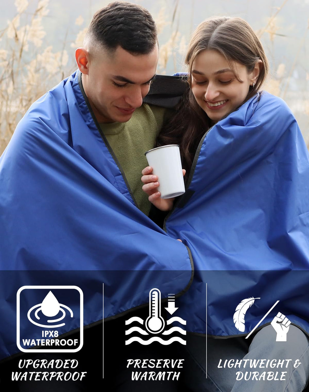 Dukuseek Outdoor Waterproof Stadium Blanket, Xl Large (79 ''X 59 '') Hooded Stadium Blankets With Fleece,Portable,Warm Outside B