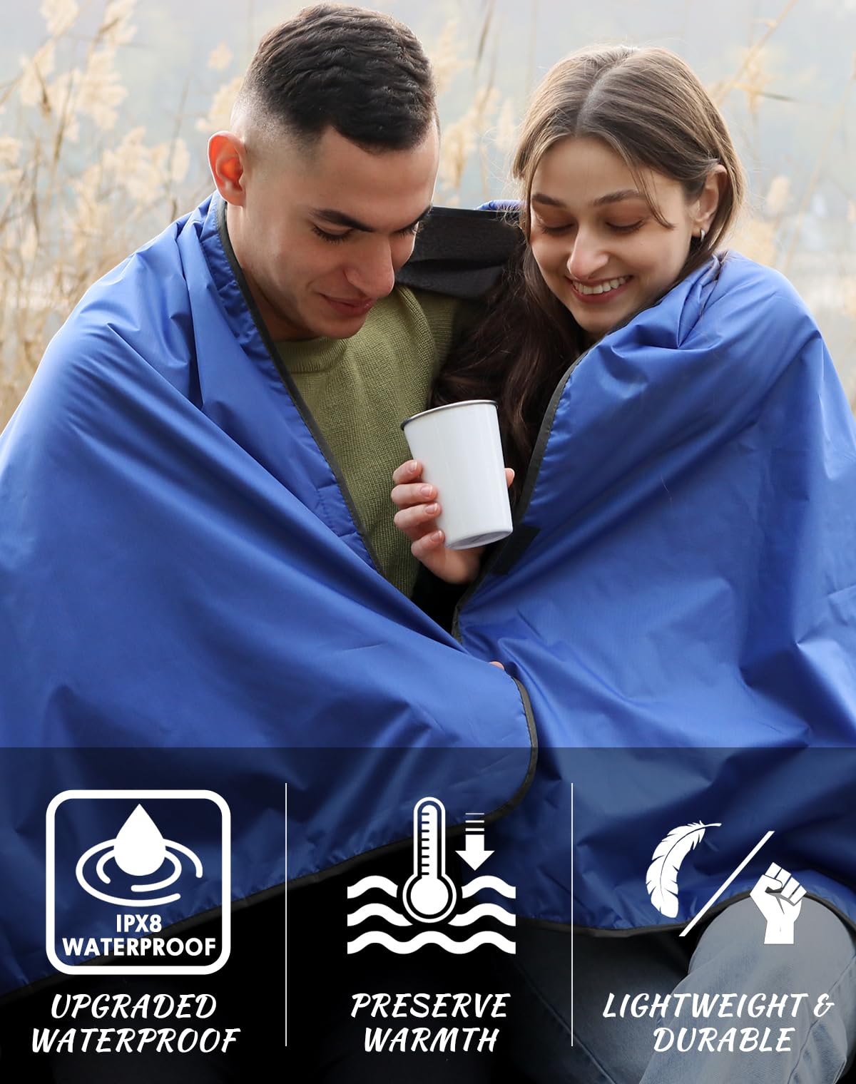 Dukuseek Outdoor Waterproof Stadium Blanket, Xl Large (79 ''X 59 '') Hooded Stadium Blankets With Fleece,Portable,Warm Outside B