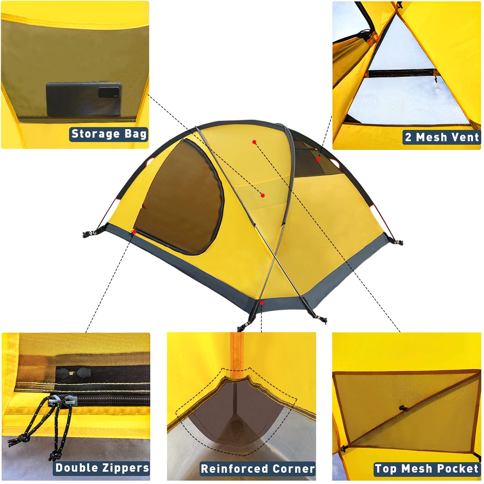 Forestdawn Camping Tent For 2 Person With 3 Aluminum Alloy Poles,Waterproof Windproof 4 Season Tent,Double Layer,Easy Setup,Prof