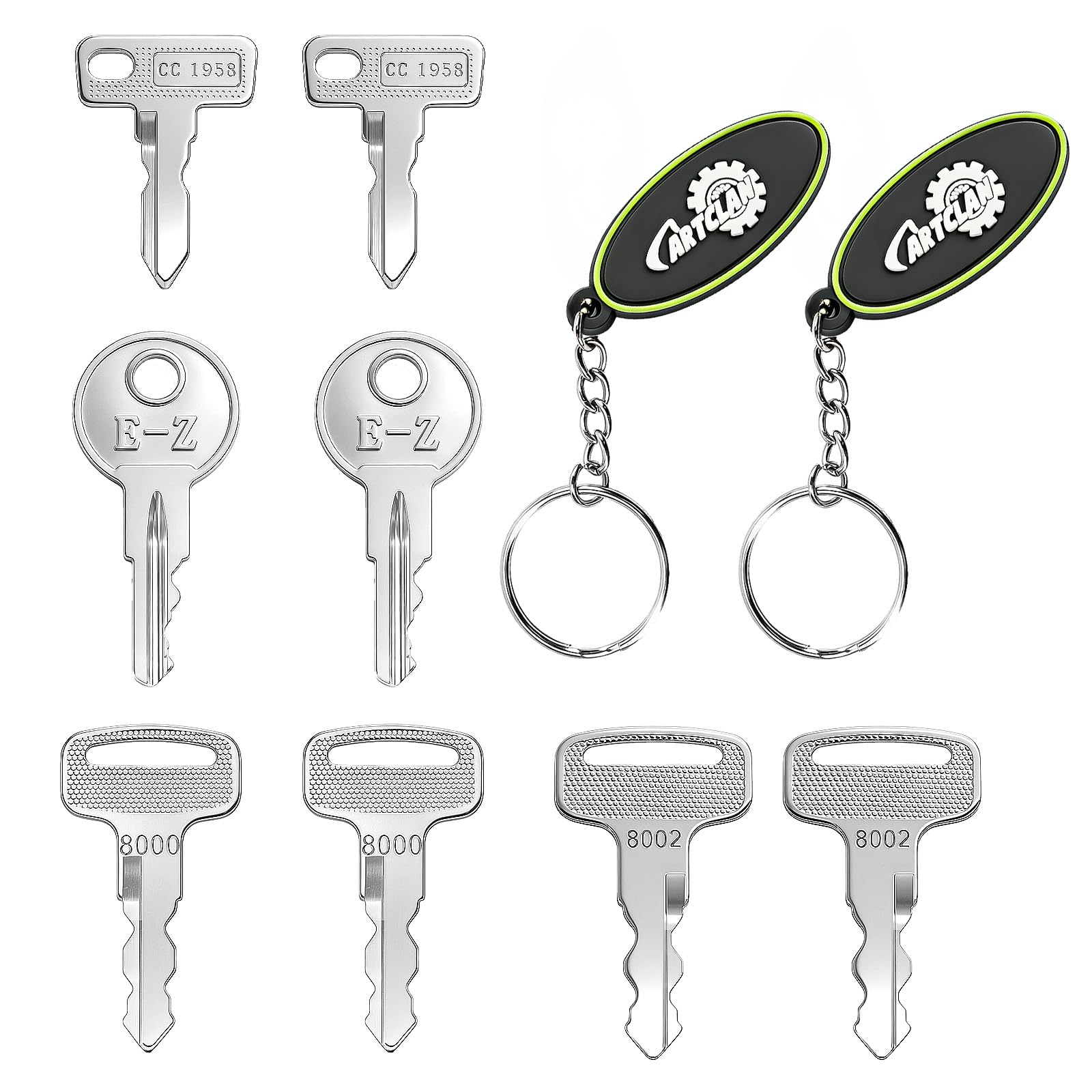 CartClan Golf Cart Keys Set (8PCS),Golf Cart Replacement Keys Suitable for Club Car/EZGO/Yamaha Golf Carts, OEM#1012505 17063-G1