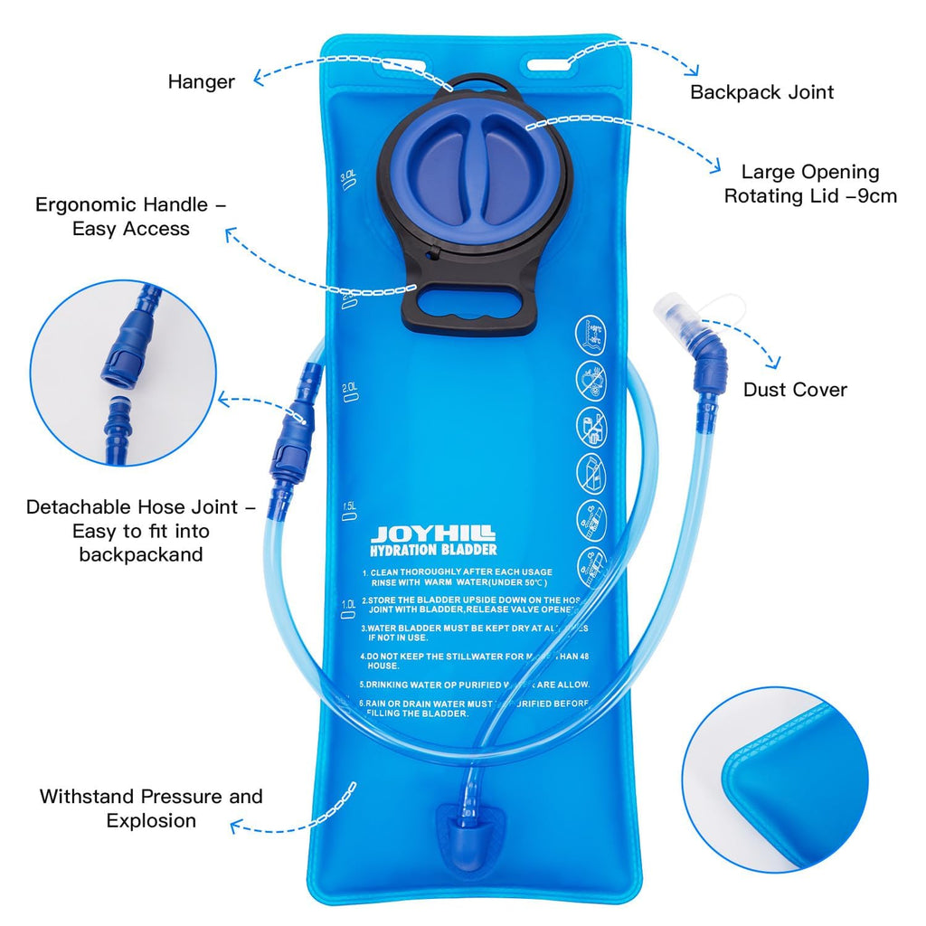 Joyhill Tpu Hydration Bladder,1.5L 2L 3L Water Bladder For Hiking Backpack Bpa Free Leak Proof Hydration Pack For Camping Runnin