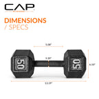 Cap Barbell Cast Iron Hex Dumbbell, Black, Single, 50 Lb