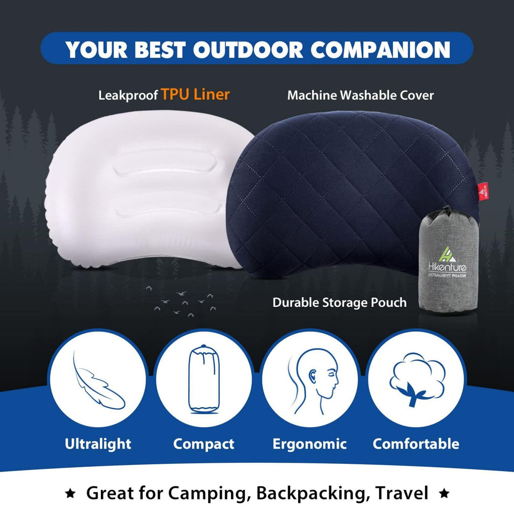 Hikenture Inflatable Pillow For Camping, Washable Backpacking Pillow For Sleeping, Ultralight Blow Up Pillows With Removable Cov