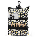 Amy Sport Golf Bag Accessories Valuables Pouch Bags Multi Pocket Zipper Hook with 10 Pcs Wood Golf Tees for Men Women (Daisy)