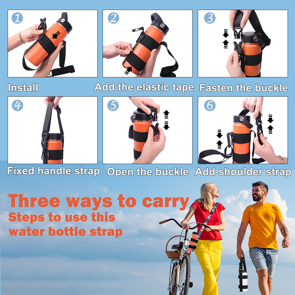 Heyskay 2Pcs Water Bottle Holder With Strap, Handle Strap Sling With Adjustable Shoulder Strap & Carabiner 12Oz-24Oz For Hydro F