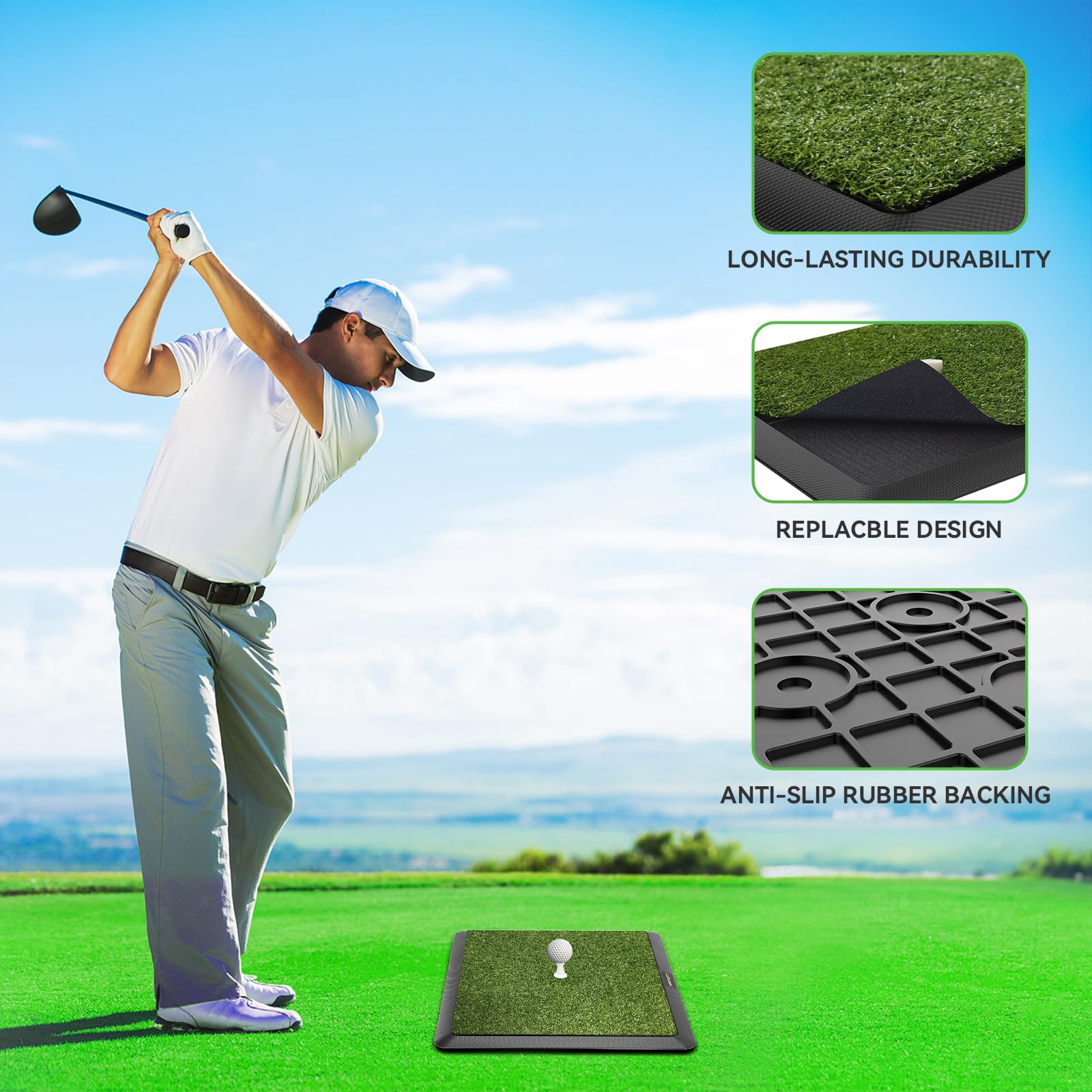 Golf Hitting Mat | Golf Training Mat For Swing Path Feedback/Detection Batting | Extra Replaceable Golf Practice Mat 16''X12'' |