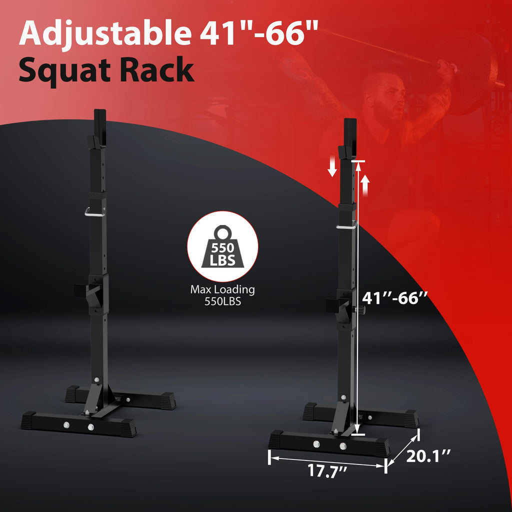 F2C Max Load 550Lbs Pair Of Adjustable 40''-66'' Squat Rack Sturdy Steel Squat Barbell Free Bench Press Stands Gym/Home Gym Port