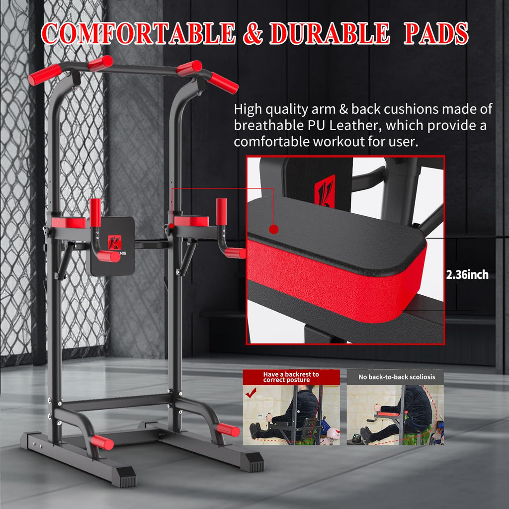 Power Tower Dip Station, Pull Up Bar Station & Multi-Function Gym Equipment For Home Strength Training Adujustable Height Up To