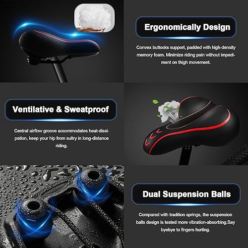 Xmifer Oversized Bike Seat, Comfortable Bike Seat - Universal Replacement Bicycle Saddle - Waterproof Leather Bicycle Seat With