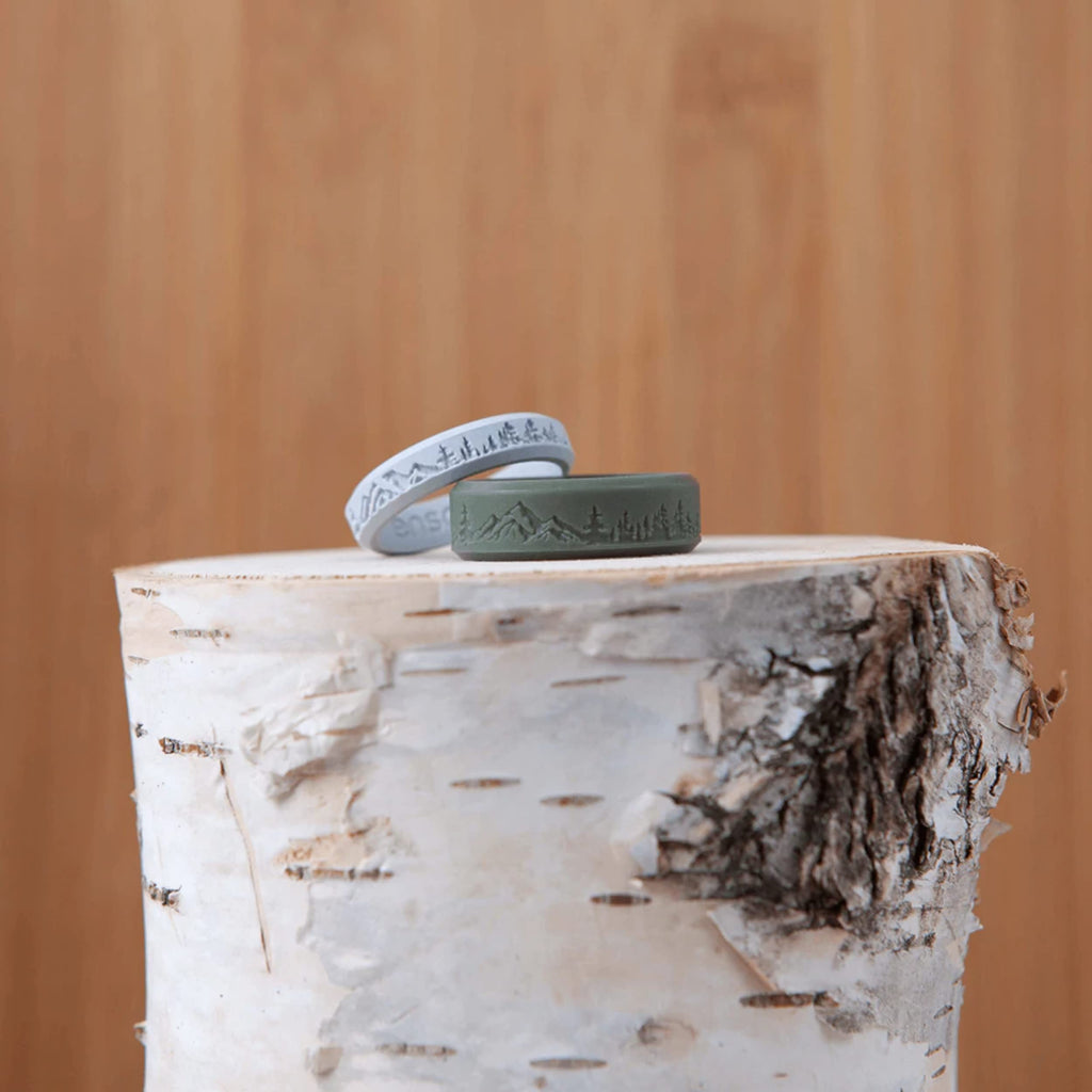 Enso Rings Etched Bevel Silicone Wedding Ring - Comfortable And Flexible Design For Active Lifestyle - Pine Peak, Size 8