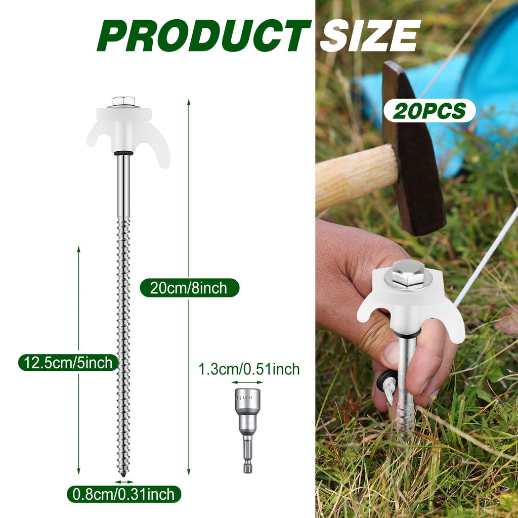 Yaocom Ground Anchors Screw In 8 Inch Tent Stakes Heavy Duty Metal Stakes Threaded Hex Head Driver Tent For Camping Garden Infla