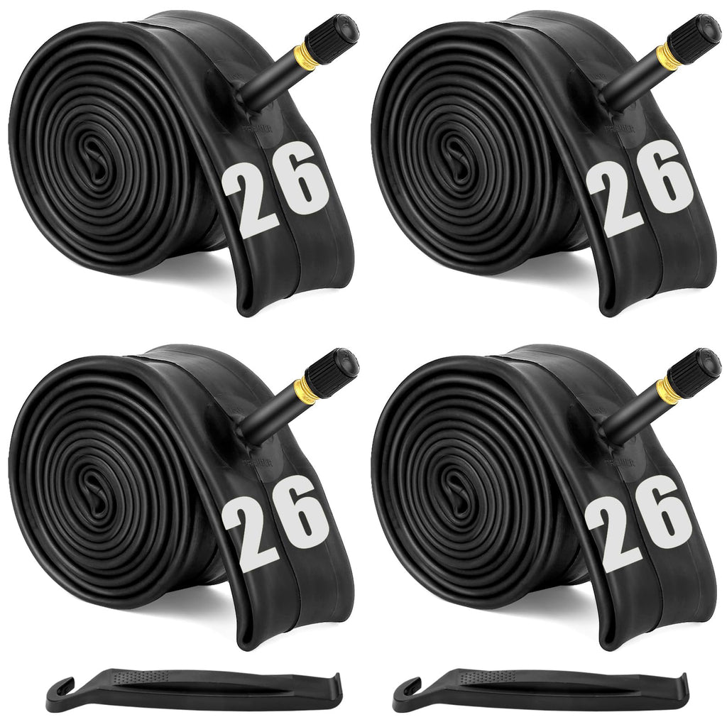 26 Inch Bike Inner Tube Fit 26'' X 1.75-2.125, Bicycle Tube 4 Pack Schrader Valve With 2 Tire Levers, Inner Tube Bicycle Upgrade